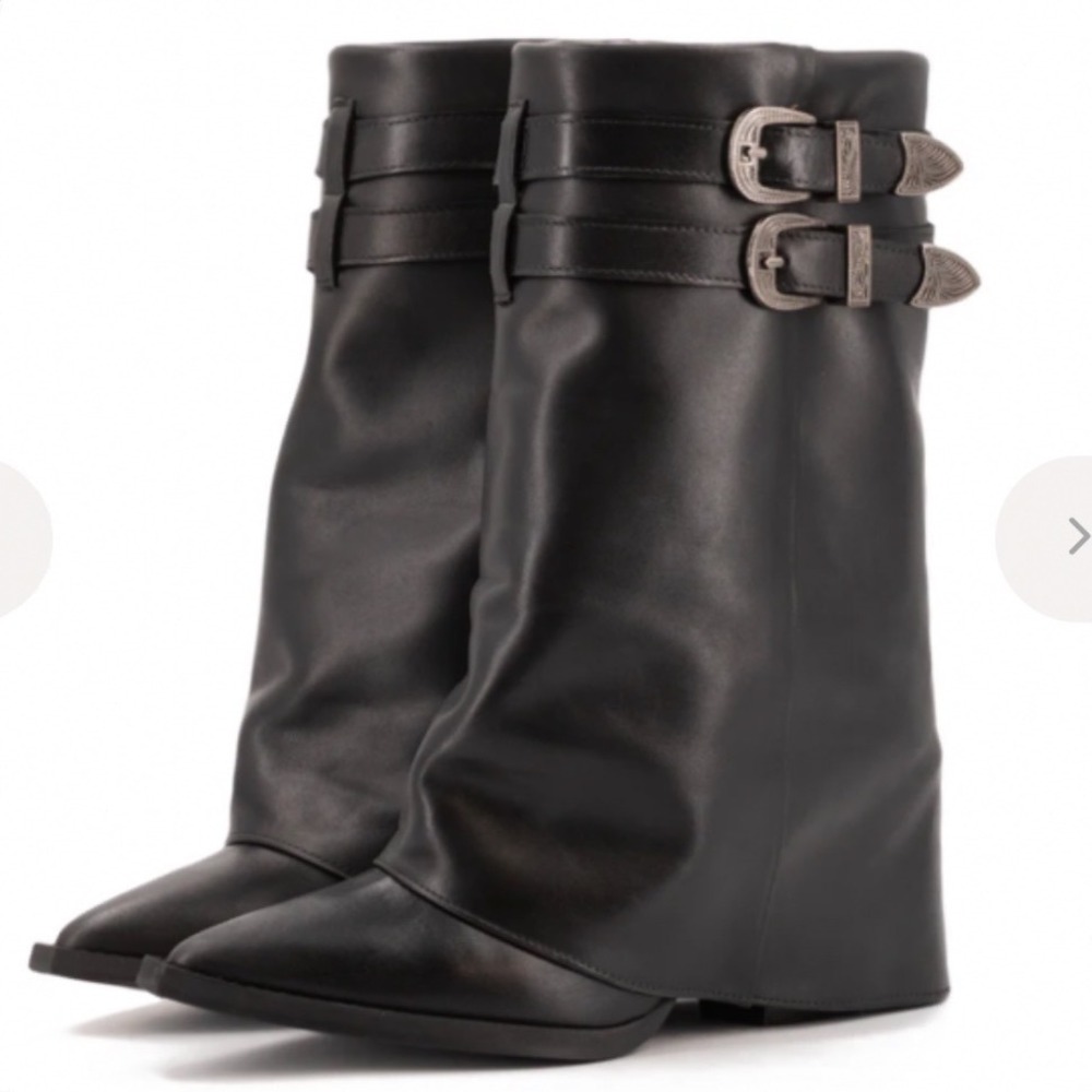 Toral Black Leather Western Buckle Gaiter Fold Over Boots Pointed Toe 41 Spain